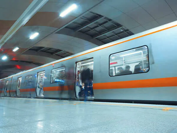 Metro train at an underground station platform